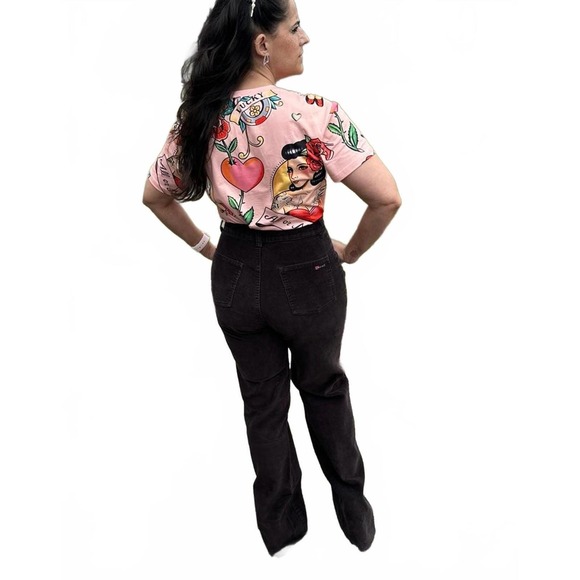 Vintage 60s Body Lingo High Rise Wide Leg Brown Corduroy Pant Slim SIZE M - Picture 3 of 5